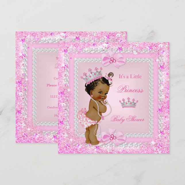 Invitation Princesse ethnique Baby shower rose Parties scinti (Devant / Derrière)