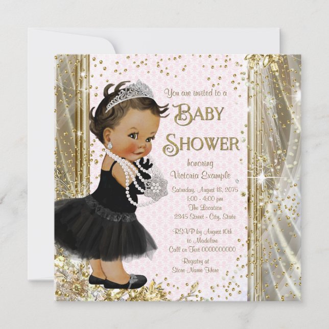 Invitation Princesse Ethnique Little Lady Pink Gold Baby show (Devant)