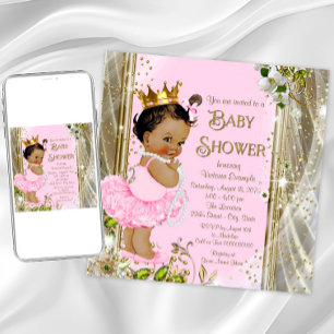 Invitation Princesse ethnique Tutu Rose Or Baby Shower