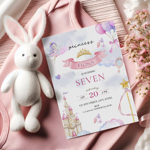 Invitation Princesse Fairytale Pink Gold Cute Girl'anniversai