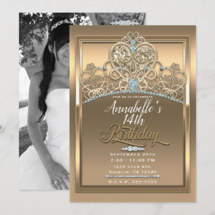 Invitation Princesse fascinante Heart Tiara Birthday Photo