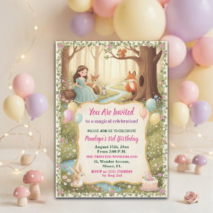 Invitation Princesse fête d'anniversaire 3 ans avec les anima
