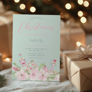 Invitation Princesse Fête de Noël Fleurie Rose