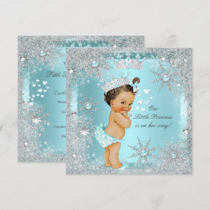 Invitation Princesse Fille Baby shower Turquoise Bleu Coeur B
