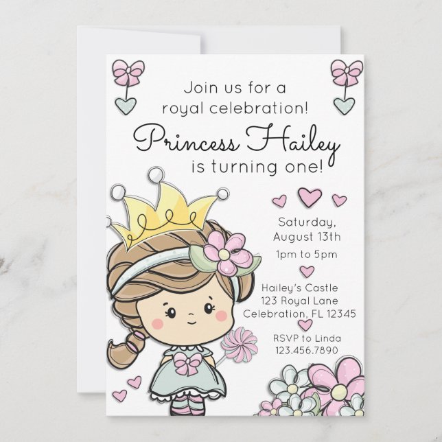 Invitation Princesse Fille Fête d'anniversaire (Devant)