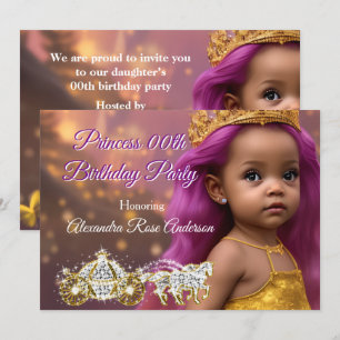 Invitation Princesse Fille Fête d'anniversaire Carriage rose 