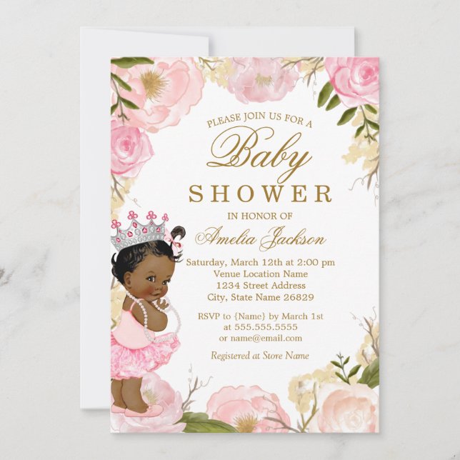 Invitation Princesse Floral Rose C'est un Baby shower de fill (Devant)