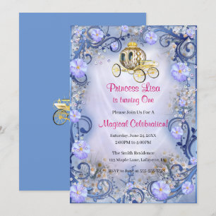 Invitation Princesse Florale Bleue enchantée 1er anniversaire
