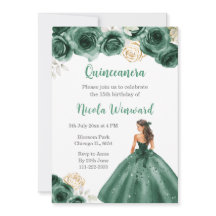 Princesse Florale en Robe Vert foncé Quinceanera