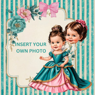 Invitation Princesse florale rose et sarcelle victorienne per
