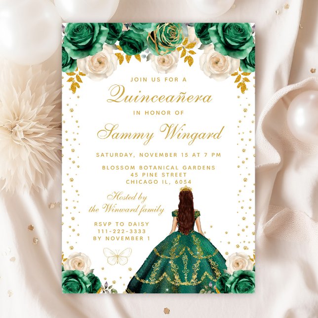 Invitation Princesse Florale Verte Quinceañera (Créateur téléchargé)