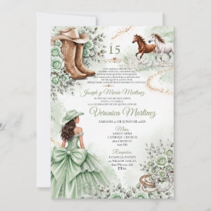 Invitation Princesse Florale Verte Sage Espagnole Western 15 