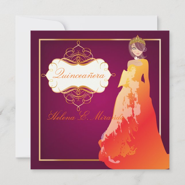Invitation Princesse Formelle Quinceañera/Quince años (Devant)