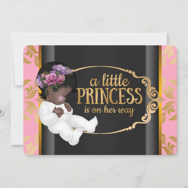 Invitation Princesse indienne Baby shower rose et noir (Devant)