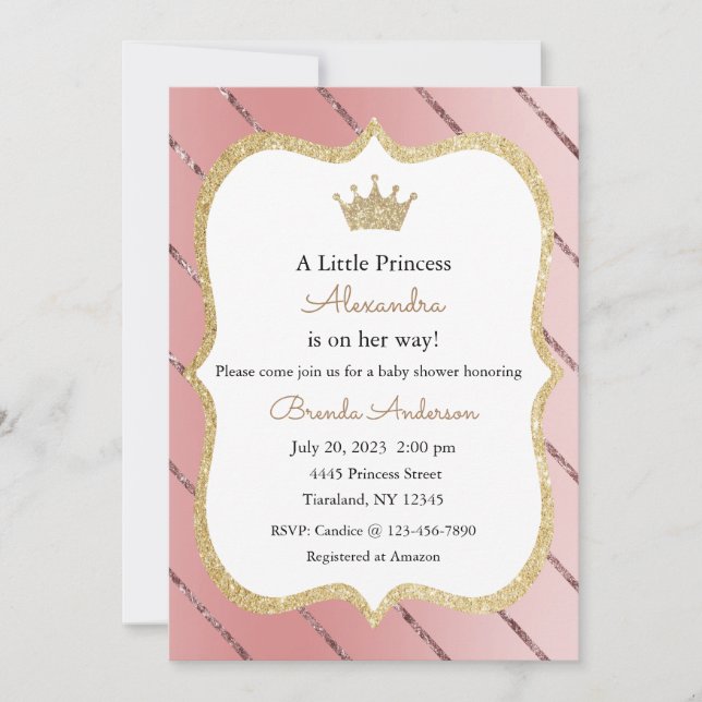 Invitation Princesse, Invitation Baby Shower Fille (Devant)