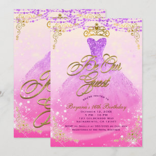 Invitation Princesse Invitée de la Fête Rose et Or 16 Ans