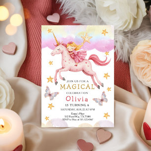 Invitation Princesse Licorne Fée Arc-en-ciel Fête Anniversair