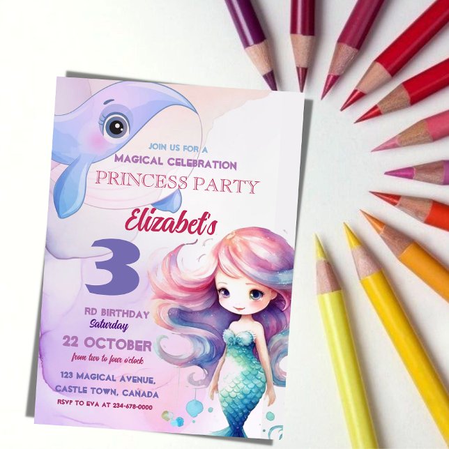 Invitation Princesse Little Mermaid Magic Mer 3e anniversaire (Créateur téléchargé)