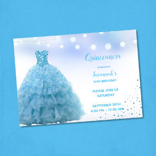 Invitation Princesse Lt Blue Gown Lights Quinceanera