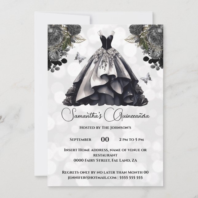 Invitation princesse noire Quinceañera imaginaire lune rose (Devant)