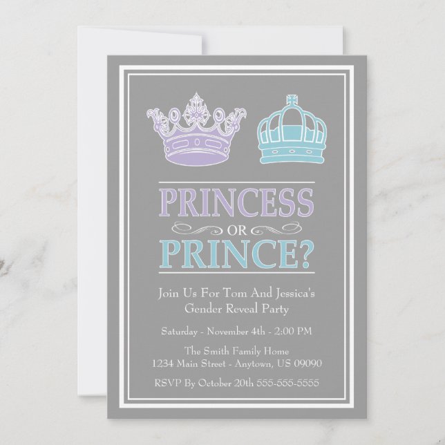 Invitation Princesse ou prince Gender Reveal Party (Devant)