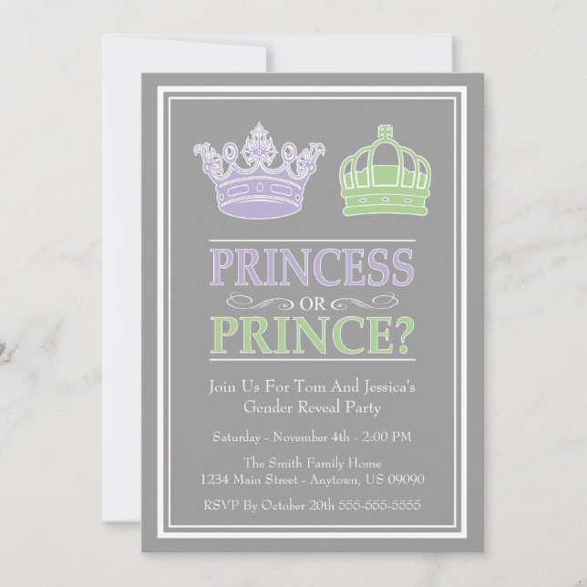 Invitation Princesse ou prince Gender Reveal Party (Devant)