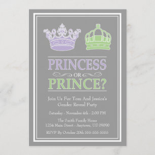 Invitation Princesse ou prince Gender Reveal Party