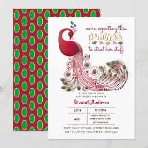 Invitation Princesse Peacock Rose Struts Son Baby shower Stuf
