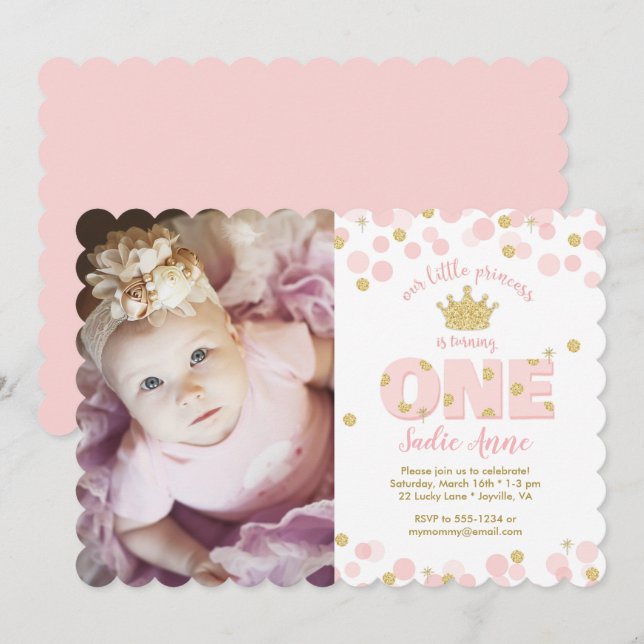 Invitation Princesse Pink Gold Parties scintillant Premier an (Devant / Derrière)