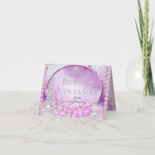 Invitation Princesse pliée Quinceanera Magique rose violet