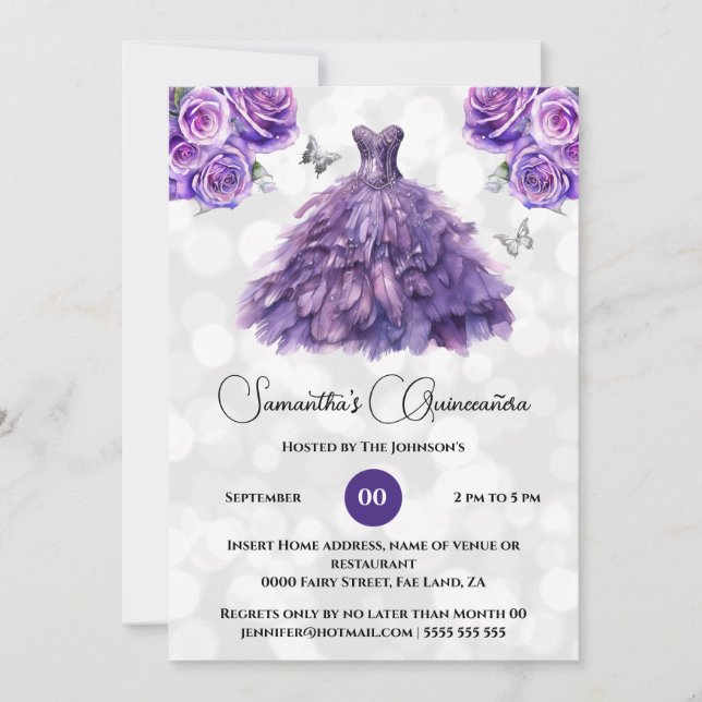 Invitation Princesse pourpre Quinceañera imaginaire lune rose (Devant)