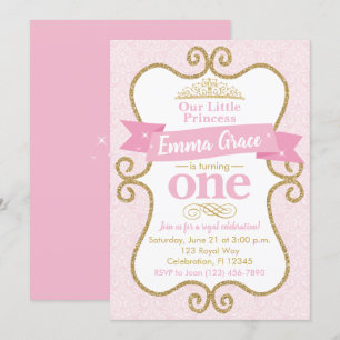 Invitation Princesse Premier anniversaire Pink and Gold Party