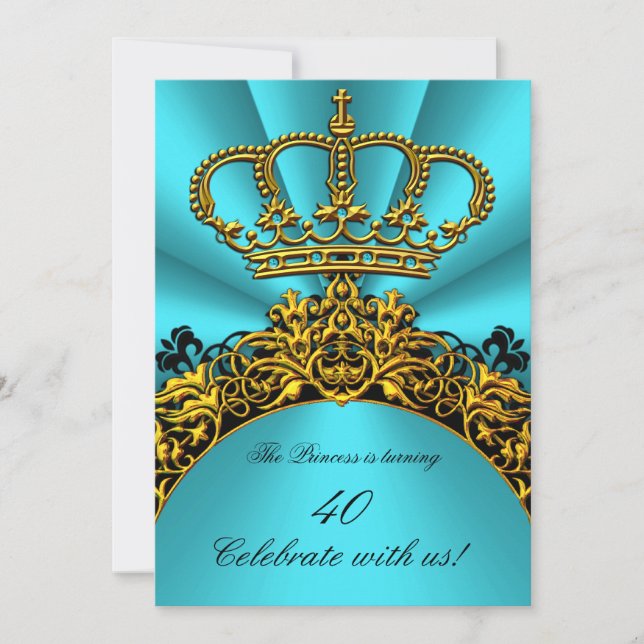 Invitation Princesse Prince King Queen Gold Turquoise Anniver (Devant)