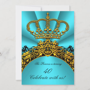 Invitation Princesse Prince King Queen Gold Turquoise Anniver