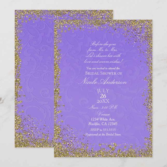 Invitation Princesse Purple Damask Storybook Fête des mariées (Devant / Derrière)