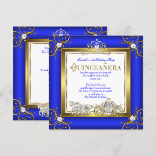 Invitation Princesse Quinceanera 15e Anniversaire Bleu Royal
