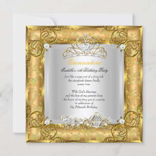 Invitation Princesse Quinceanera 15e anniversaire Gold Damask