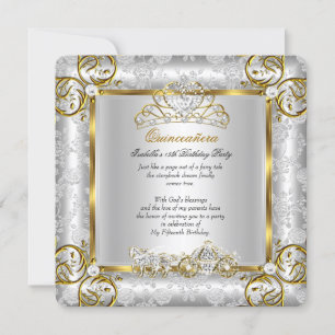 Invitation Princesse Quinceanera 15e anniversaire Gold Silver