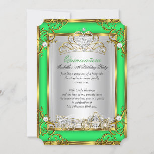 Invitation Princesse Quinceanera 15e anniversaire Lime verte