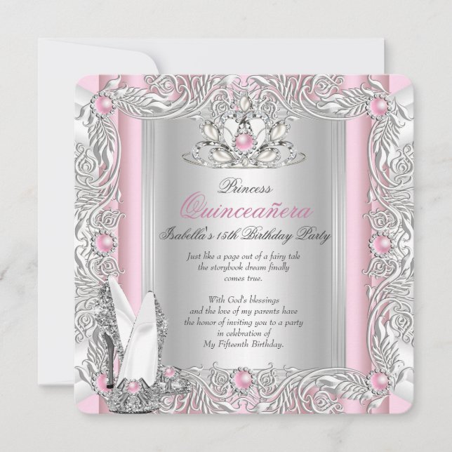 Invitation Princesse Quinceanera 15e anniversaire Lumière ros (Devant)