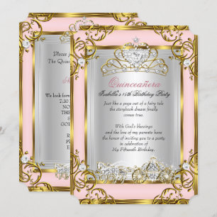Invitation Princesse Quinceanera 15e Anniversaire rose
