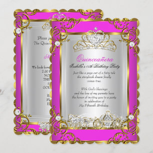Invitation Princesse Quinceanera 15e Anniversaire Rose Chaud