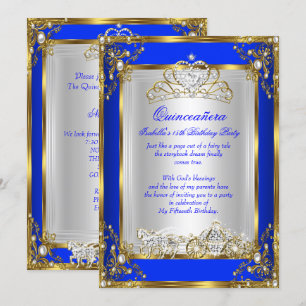 Invitation Princesse Quinceanera 15e anniversaire Royal Blue