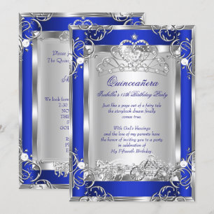 Invitation Princesse Quinceanera 15e partie Deep Blue Silver