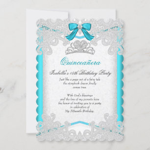 Invitation Princesse Quinceanera Bleu Canard Broderie Anniver