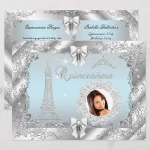 Invitation Princesse Quinceanera Bleu Turquoise Argenté Photo