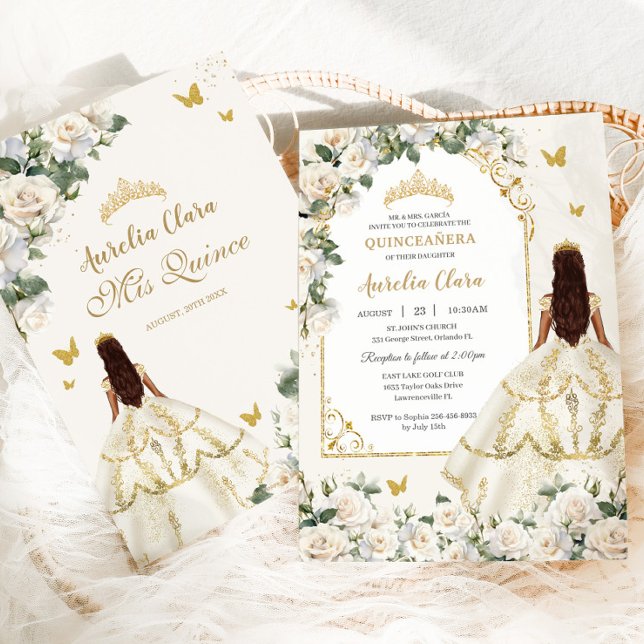 Invitation Princesse Quinceañera Champagne Robe Rose ivoire (Créateur téléchargé)