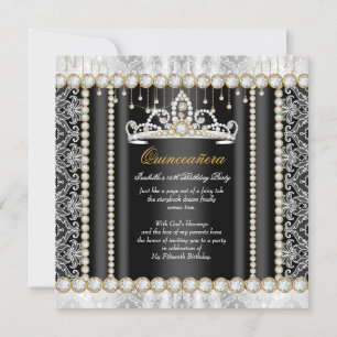 Invitation Princesse Quinceanera Dentelle Diamond Noir Blanc