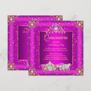 Invitation Princesse Quinceanera Elite Magenta Or Doré Paille