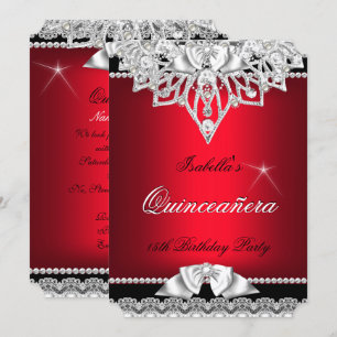 Invitation Princesse Quinceanera Fille Rouge Noir 15e